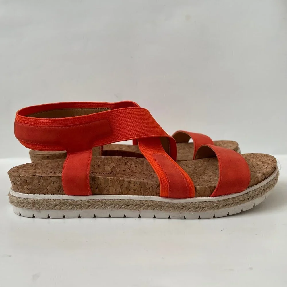 Adrienne Vittadini Size 9M Women Orange Wedge Slip on AV-Pritin Cork Sandals